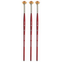 Princeton Velvetouch Fan Brush, Synthetic Bristles, Short Handle Mixed Media Paintbrush, Scarlet, Size 10/0, Pack of 3