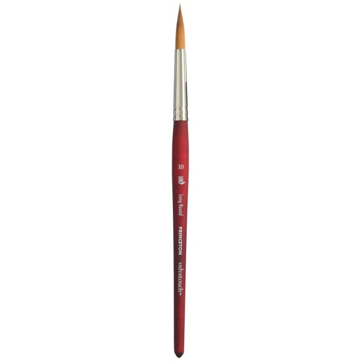 Princeton Velvetouch Long Round Brush, Synthetic Bristles, Short Handle Mixed Media Paintbrush, Scarlet, Size 10, 1 Count