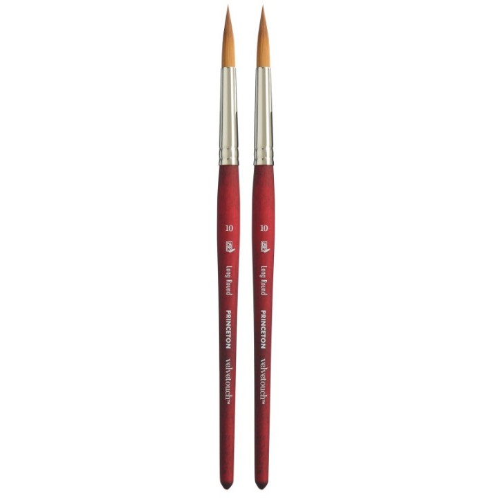 Princeton Velvetouch Long Round Brush, Synthetic Bristles, Short Handle Mixed Media Paintbrush, Scarlet, Size 10, Pack of 2