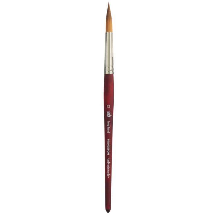 Princeton Velvetouch Long Round Brush, Synthetic Bristles, Short Handle Mixed Media Paintbrush, Scarlet, Size 12, 1 Count