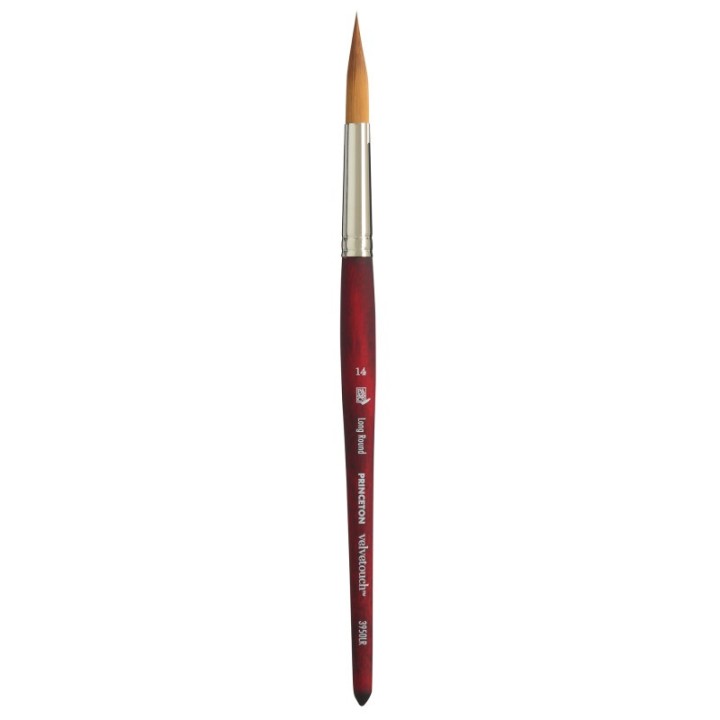 Princeton Velvetouch Long Round Brush, Synthetic Bristles, Short Handle Mixed Media Paintbrush, Scarlet, Size 14, 1 Count
