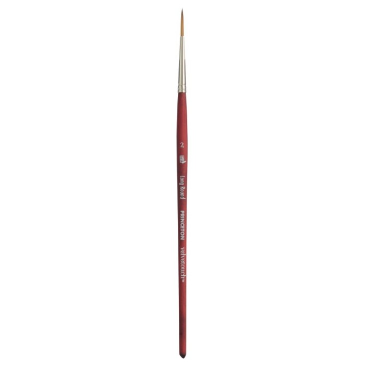 Princeton Velvetouch Long Round Brush, Synthetic Bristles, Short Handle Mixed Media Paintbrush, Scarlet, Size 2, 1 Count