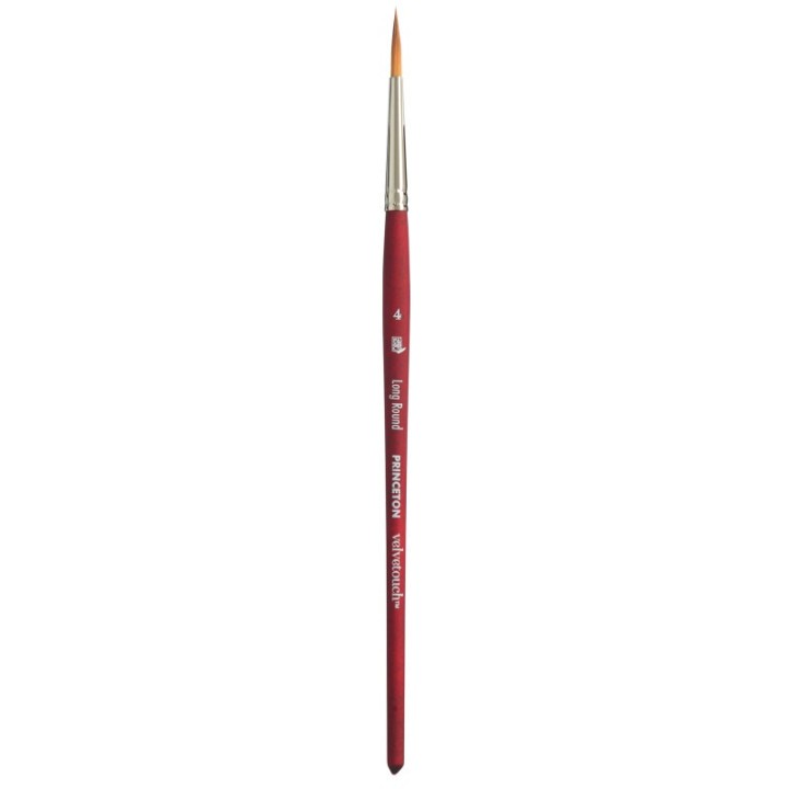 Princeton Velvetouch Long Round Brush, Synthetic Bristles, Short Handle Mixed Media Paintbrush, Scarlet, Size 4, 1 Count