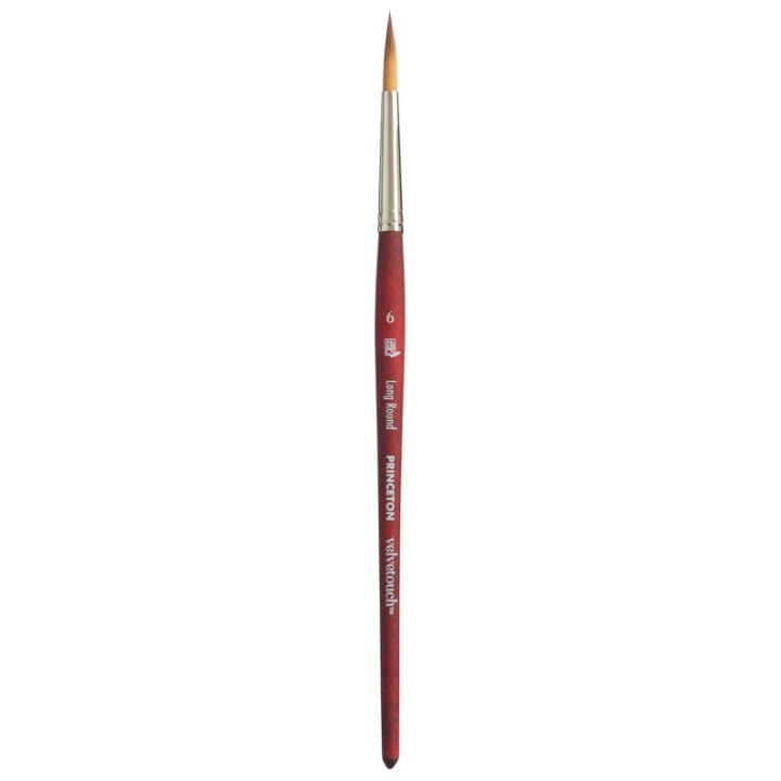 Princeton Velvetouch Long Round Brush, Synthetic Bristles, Short Handle Mixed Media Paintbrush, Scarlet, Size 6, 1 Count