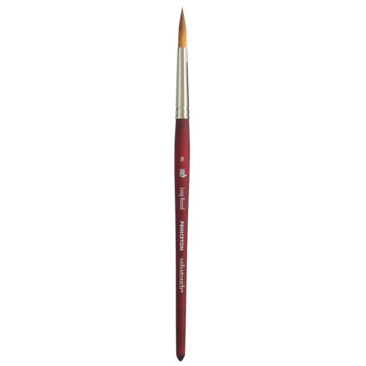 Princeton Velvetouch Long Round Brush, Synthetic Bristles, Short Handle Mixed Media Paintbrush, Scarlet, Size 8, 1 Count