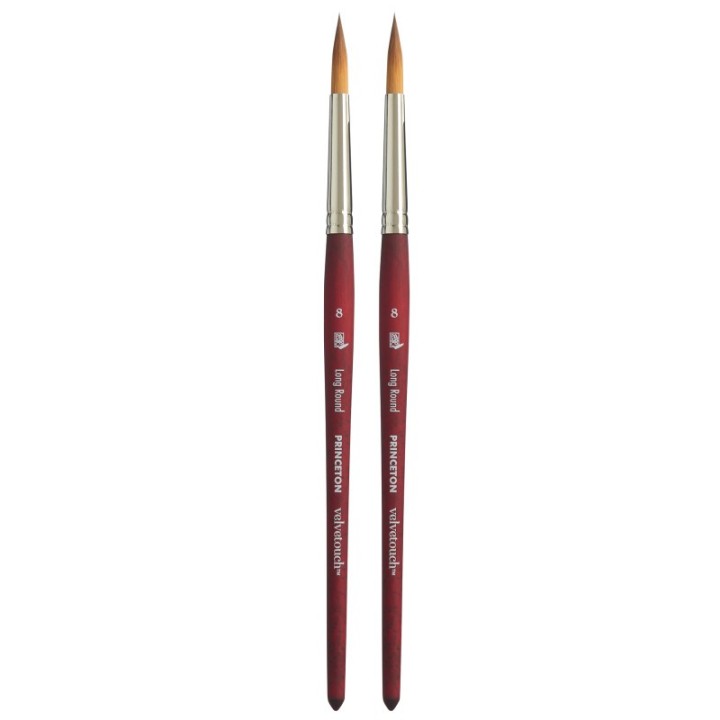 Princeton Velvetouch Long Round Brush, Synthetic Bristles, Short Handle Mixed Media Paintbrush, Scarlet, Size 8, Pack of 2