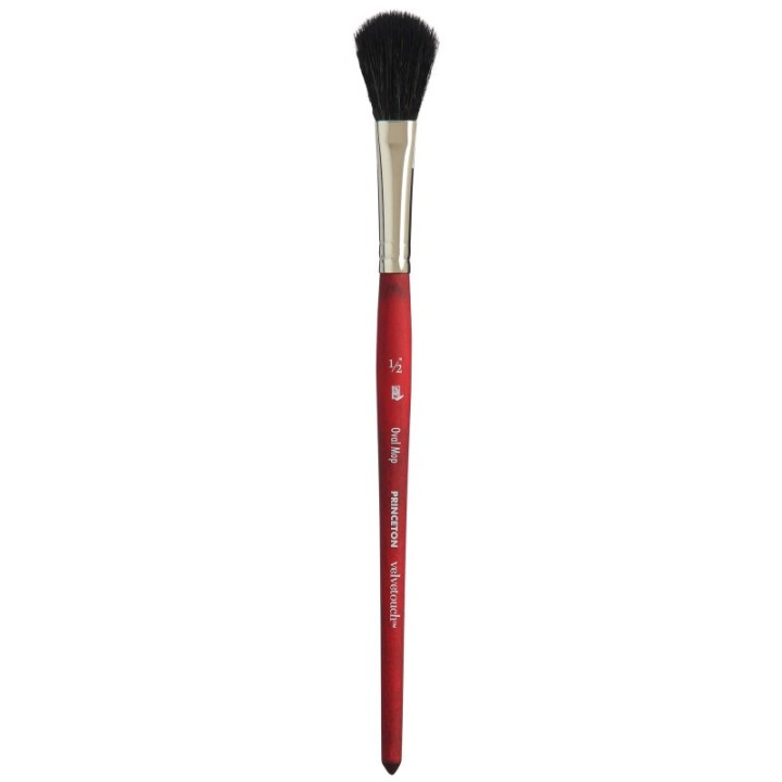 Princeton Velvetouch Oval Mop Brush, Synthetic Bristles, Short Handle Mixed Media Paintbrush, Scarlet, Size 1/2 inch, 1 Count