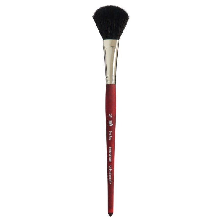 Princeton Velvetouch Oval Mop Brush, Synthetic Bristles, Short Handle Mixed Media Paintbrush, Scarlet, Size 3/4 inch, 1 Count