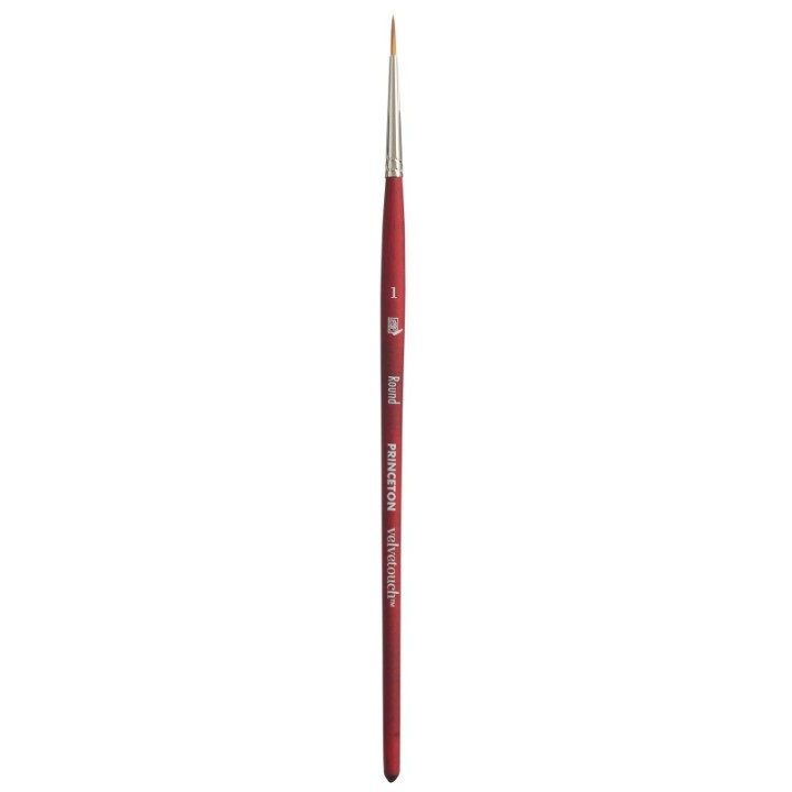 Princeton Velvetouch Round Brush, Synthetic Bristles, Short Handle Mixed Media Paintbrush, Scarlet, Size 1, 1 Count