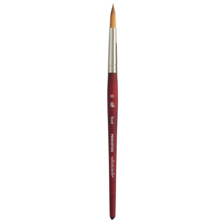 Princeton Velvetouch Round Brush, Synthetic Bristles, Short Handle Mixed Media Paintbrush, Scarlet, Size 10, 1 Count