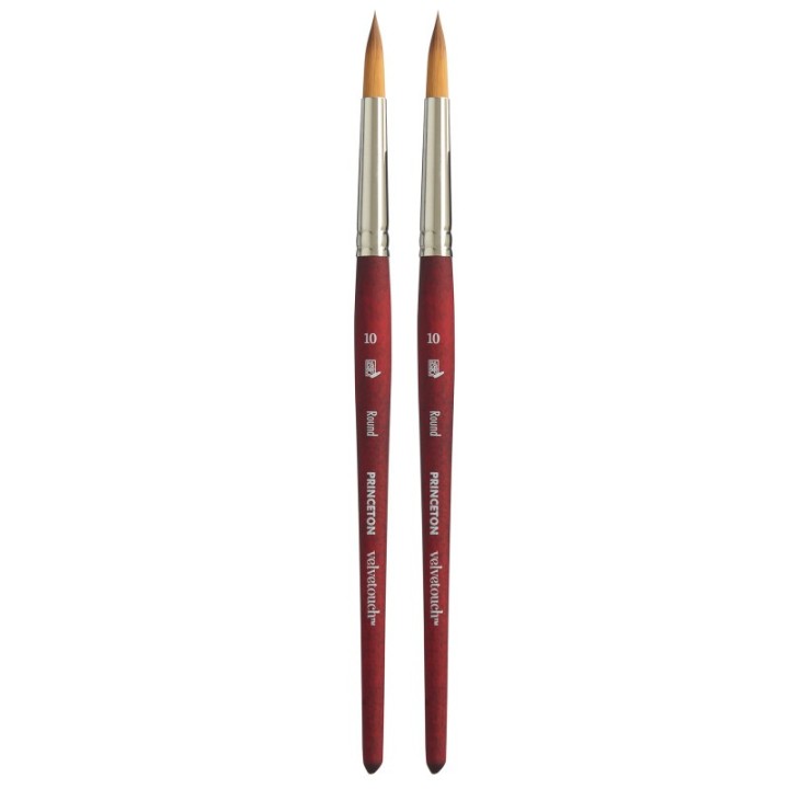 Princeton Velvetouch Round Brush, Synthetic Bristles, Short Handle Mixed Media Paintbrush, Scarlet, Size 10, Pack of 2