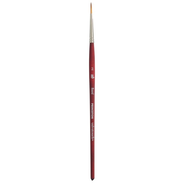 Princeton Velvetouch Round Brush, Synthetic Bristles, Short Handle Mixed Media Paintbrush, Scarlet, Size 2, 1 Count