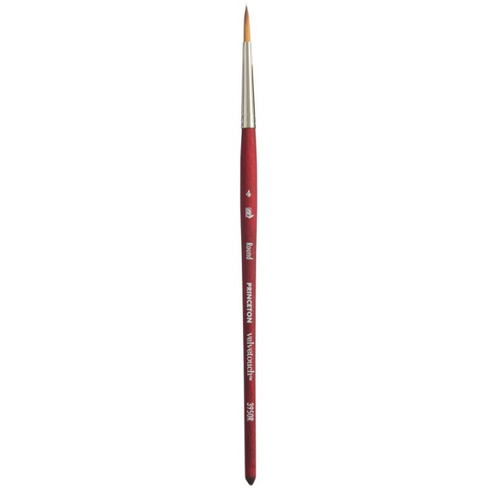 Princeton Velvetouch Round Brush, Synthetic Bristles, Short Handle Mixed Media Paintbrush, Scarlet, Size 4, 1 Count