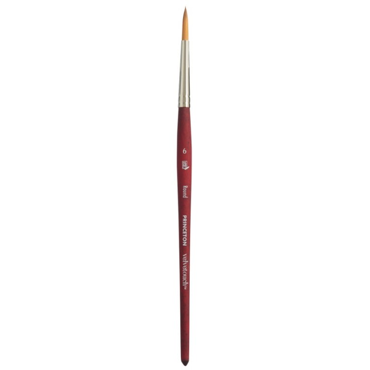 Princeton Velvetouch Round Brush, Synthetic Bristles, Short Handle Mixed Media Paintbrush, Scarlet, Size 6, 1 Count