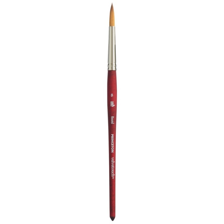 Princeton Velvetouch Round Brush, Synthetic Bristles, Short Handle Mixed Media Paintbrush, Scarlet, Size 8, 1 Count