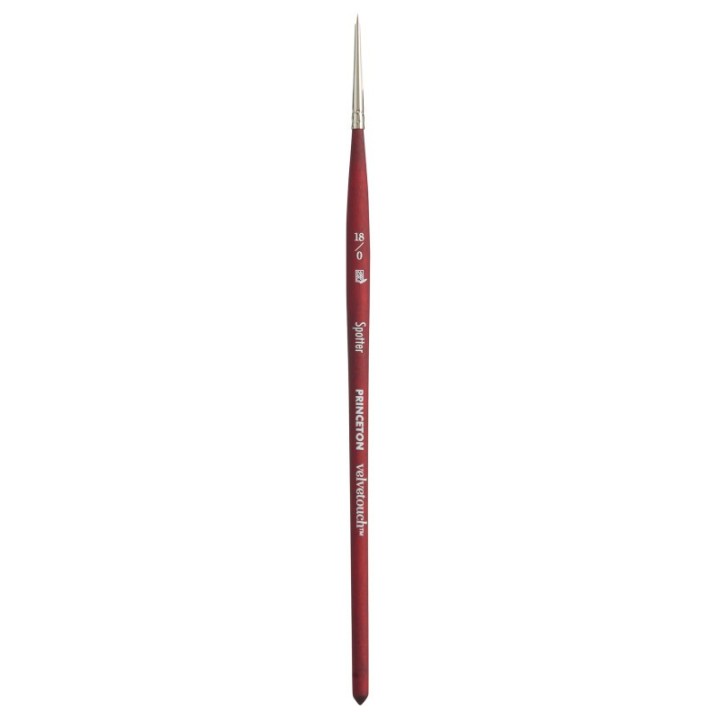 Princeton Velvetouch Spotter Brush, Synthetic Bristles, Short Handle Mixed Media Paintbrush, Scarlet, Size 18/0, 1 Count