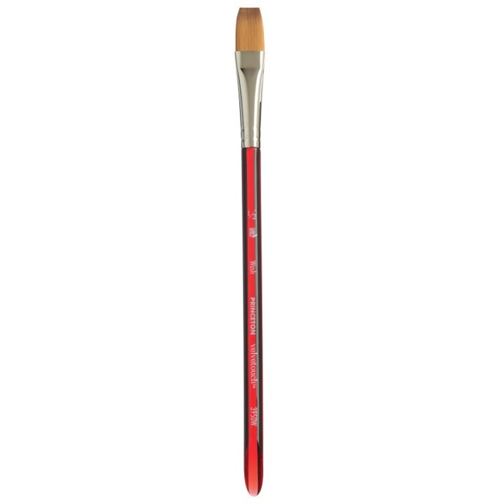 Princeton Velvetouch Wash Brush, Synthetic Bristles, Short Handle Mixed Media Paintbrush, Scarlet, Size 1/2 inch, 1 Count