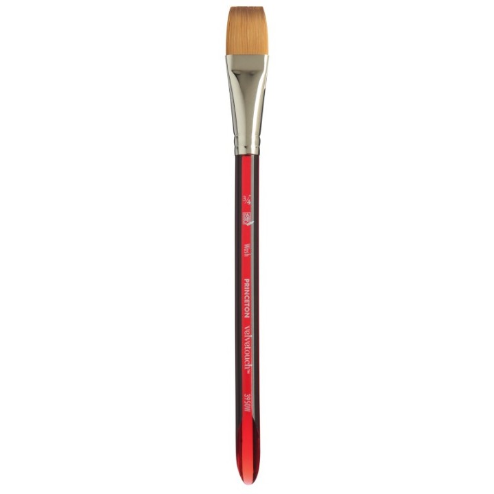 Princeton Velvetouch Wash Brush, Synthetic Bristles, Short Handle Mixed Media Paintbrush, Scarlet, Size 3/4 inch, 1 Count