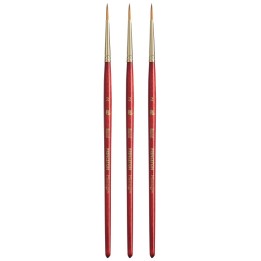 Princeton Heritage Round Brush, Synthetic Bristles, Short Handle Watercolor Paintbrush, Scarlet, Size 2, Pack of 3