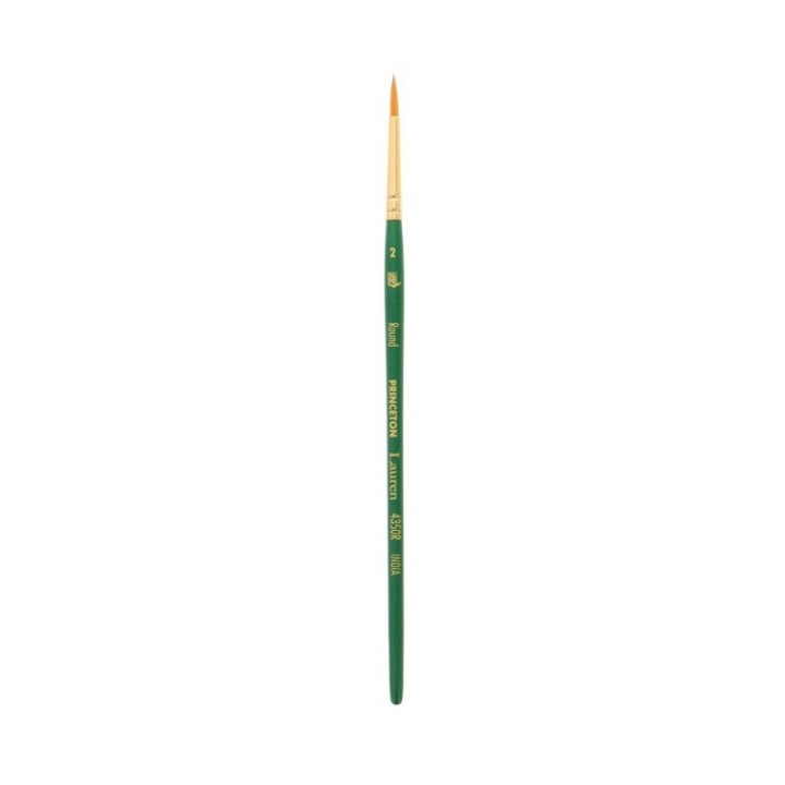 Princeton Lauren Round Brush, Synthetic Bristles, Short Handle Watercolor Paintbrush, Evergreen, Size 2, 1 Count