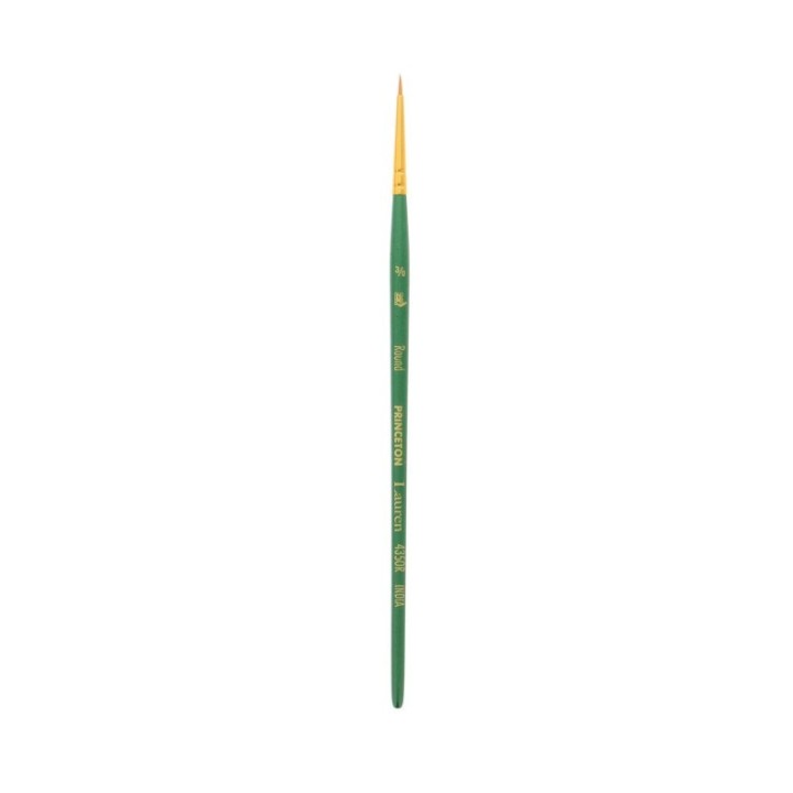 Princeton Lauren Round Brush, Synthetic Bristles, Short Handle Watercolor Paintbrush, Evergreen, Size 3/0, 1 Count
