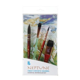 Princeton Neptune Watercolor Brush Set, Synthetic Bristles, Short Handle Watercolor Paintbrush, Dark Wood, 4 Pieces