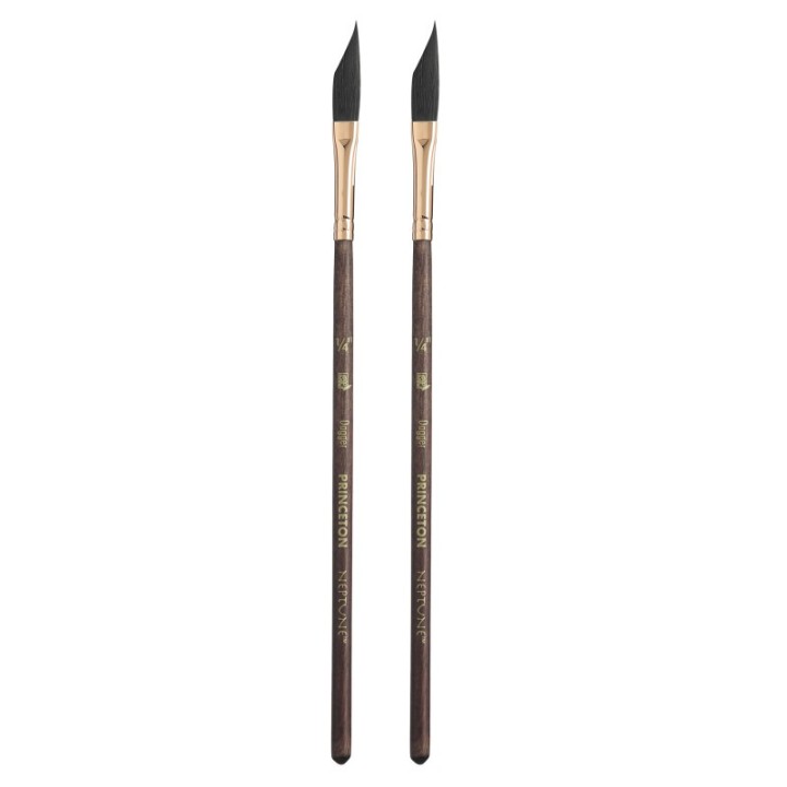 Princeton Neptune Dagger Brush, Synthetic Bristles, Short Handle Watercolor Paintbrush, Dark Wood, Size 1/4 inch, Pack of 2