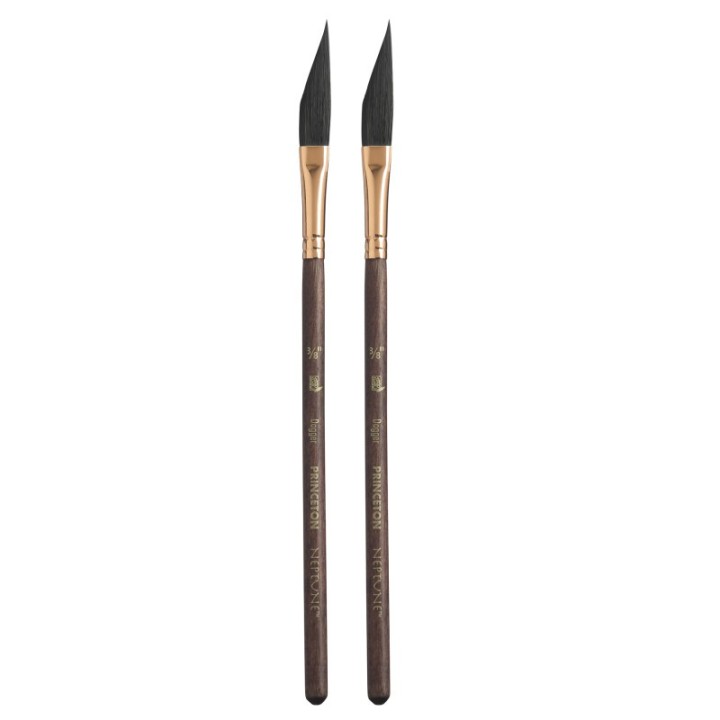 Princeton Neptune Dagger Brush, Synthetic Bristles, Short Handle Watercolor Paintbrush, Dark Wood, Size 3/8 inch, Pack of 2