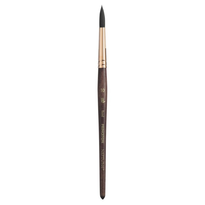 Princeton Neptune Round Brush, Synthetic Bristles, Short Handle Watercolor Paintbrush, Dark Wood, Size 10, 1 Count
