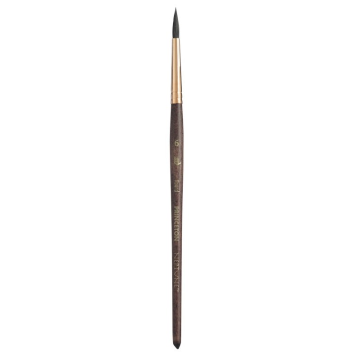 Princeton Neptune Round Brush, Synthetic Bristles, Short Handle Watercolor Paintbrush, Dark Wood, Size 6, 1 Count