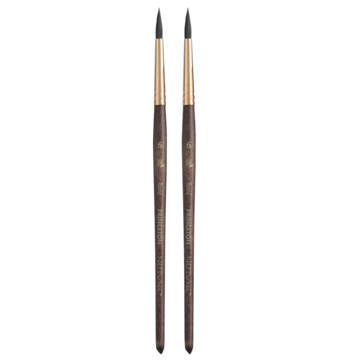Princeton Neptune Round Brush, Synthetic Bristles, Short Handle Watercolor Paintbrush, Dark Wood, Size 6, Pack of 2