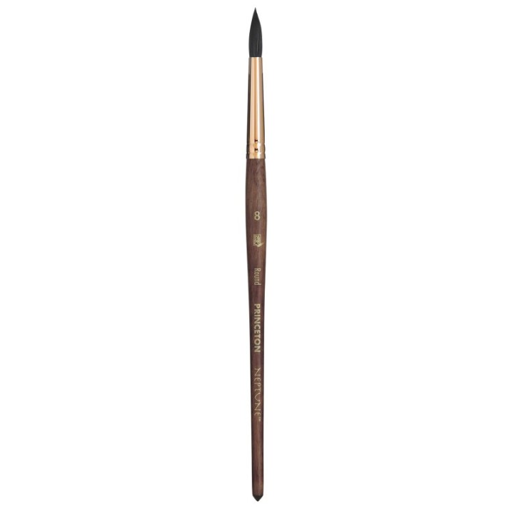 Princeton Neptune Round Brush, Synthetic Bristles, Short Handle Watercolor Paintbrush, Dark Wood, Size 8, 1 Count