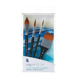 Princeton Aqua Elite Brush Box Set, Synthetic Bristles, Short Handle Watercolor Paintbrush, Matte Black, 4 Pieces