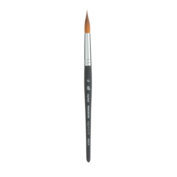 Princeton Aqua Elite Long Round Brush, Synthetic Bristles, Short Handle Watercolor Paintbrush, Matte Black, Size 12, 1 Count