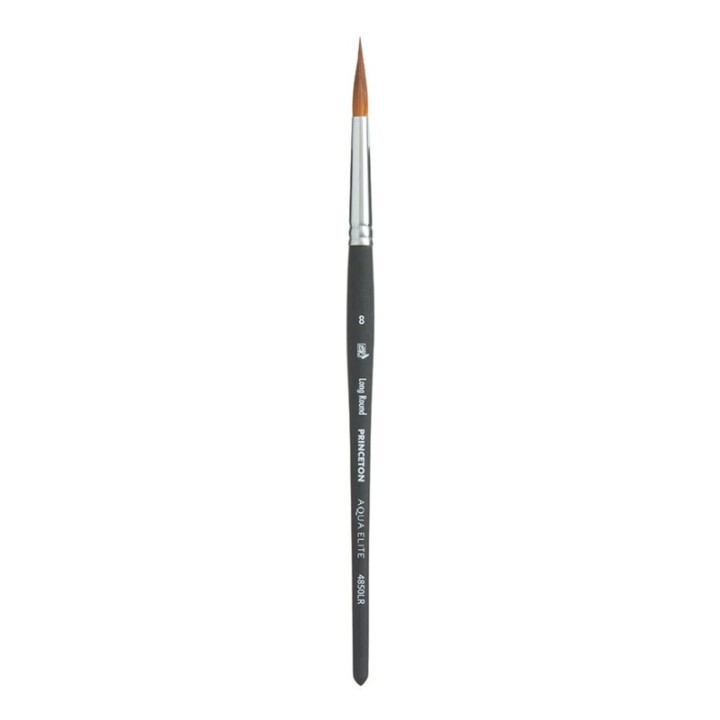 Princeton Aqua Elite Long Round Brush, Synthetic Bristles, Short Handle Watercolor Paintbrush, Matte Black, Size 8, 1 Count