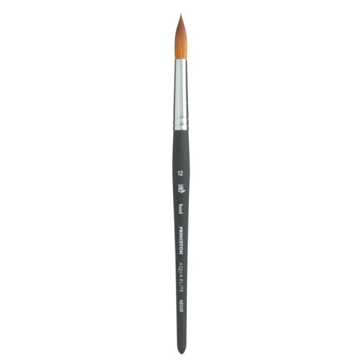 Princeton Aqua Elite Round Brush, Synthetic Bristles, Short Handle Watercolor Paintbrush, Matte Black, Size 12, 1 Count