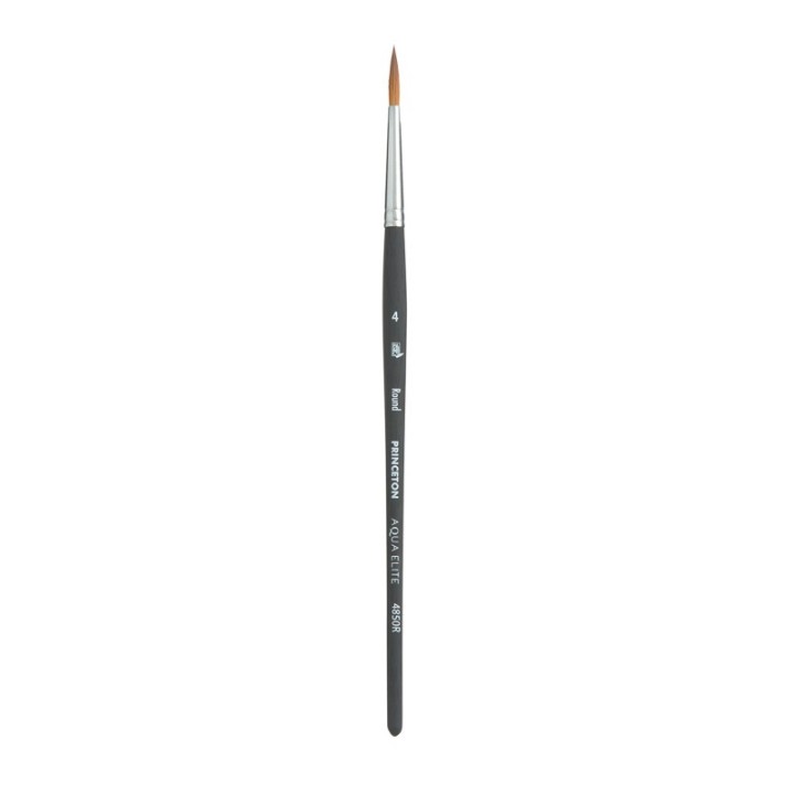 Princeton Aqua Elite Round Brush, Synthetic Bristles, Short Handle Watercolor Paintbrush, Matte Black, Size 4, 1 Count