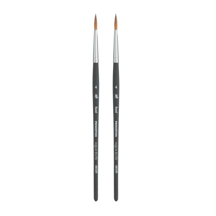 Princeton Aqua Elite Round Brush, Synthetic Bristles, Short Handle Watercolor Paintbrush, Matte Black, Size 4, Pack of 2