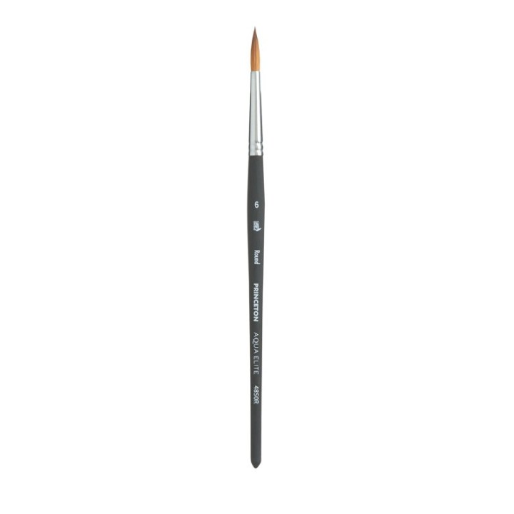 Princeton Aqua Elite Round Brush, Synthetic Bristles, Short Handle Watercolor Paintbrush, Matte Black, Size 6, 1 Count