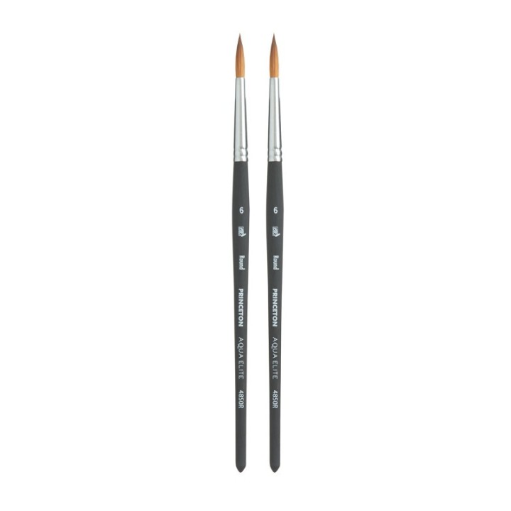 Princeton Aqua Elite Round Brush, Synthetic Bristles, Short Handle Watercolor Paintbrush, Matte Black, Size 6, Pack of 2