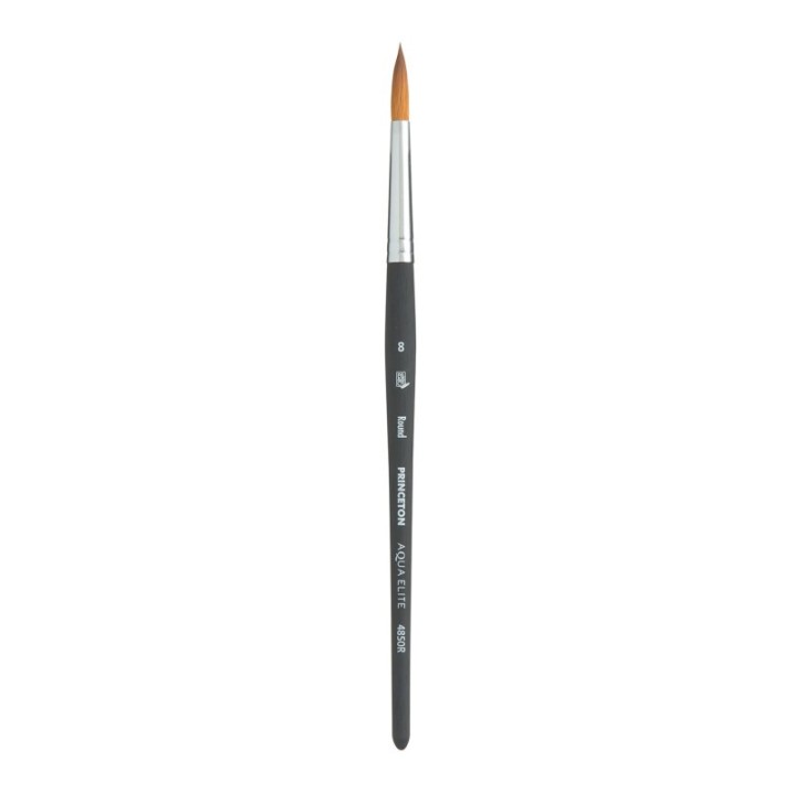 Princeton Aqua Elite Round Brush, Synthetic Bristles, Short Handle Watercolor Paintbrush, Matte Black, Size 8, 1 Count