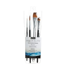 Princeton Aqua Elite Brush Set, Synthetic Bristles, Short Handle Watercolor Paintbrush, Matte Black, 4 Pieces
