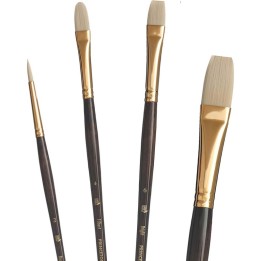 Princeton Dakota Brush Set, Synthetic Bristles, Long Handle Acrylic & Oil Paintbrush, Dark Brown, 4 Pieces