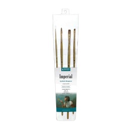 Princeton Imperial Brush Set, Synthetic Bristles, Long Handle Acrylic & Oil Paintbrush, Gold, 4 Pieces