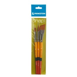 Princeton Snap! Brush Set No. 1, Synthetic Bristles, Short Handle Mixed Media Paintbrush, Multicolor, 3 Pieces