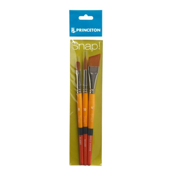 Princeton Snap! Brush Set No. 1, Synthetic Bristles, Short Handle Mixed Media Paintbrush, Multicolor, 3 Pieces