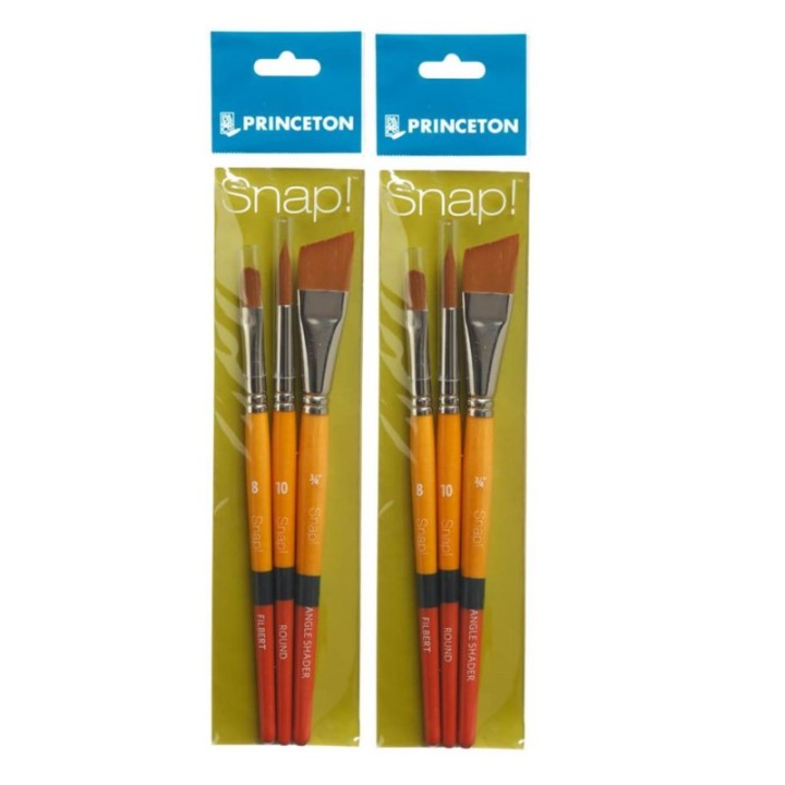 Princeton Snap! Brush Set No. 1, Synthetic Bristles, Short Handle Mixed Media Paintbrush, Multicolor, 3 Per Set, 2 Sets