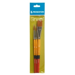 Princeton Snap! Brush Set No. 2, Synthetic Bristles, Short Handle Mixed Media Paintbrush, Multicolor, 3 Pieces