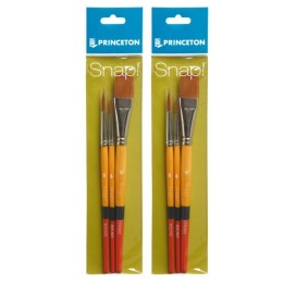 Princeton Snap! Brush Set No. 2, Synthetic Bristles, Short Handle Mixed Media Paintbrush, Multicolor, 3 Per Set, 2 Sets