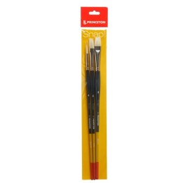 Princeton Snap! Brush Set No. 4, Natural Bristles, Long Handle Acrylic & Oil Paintbrush, Multicolor, 3 Pieces